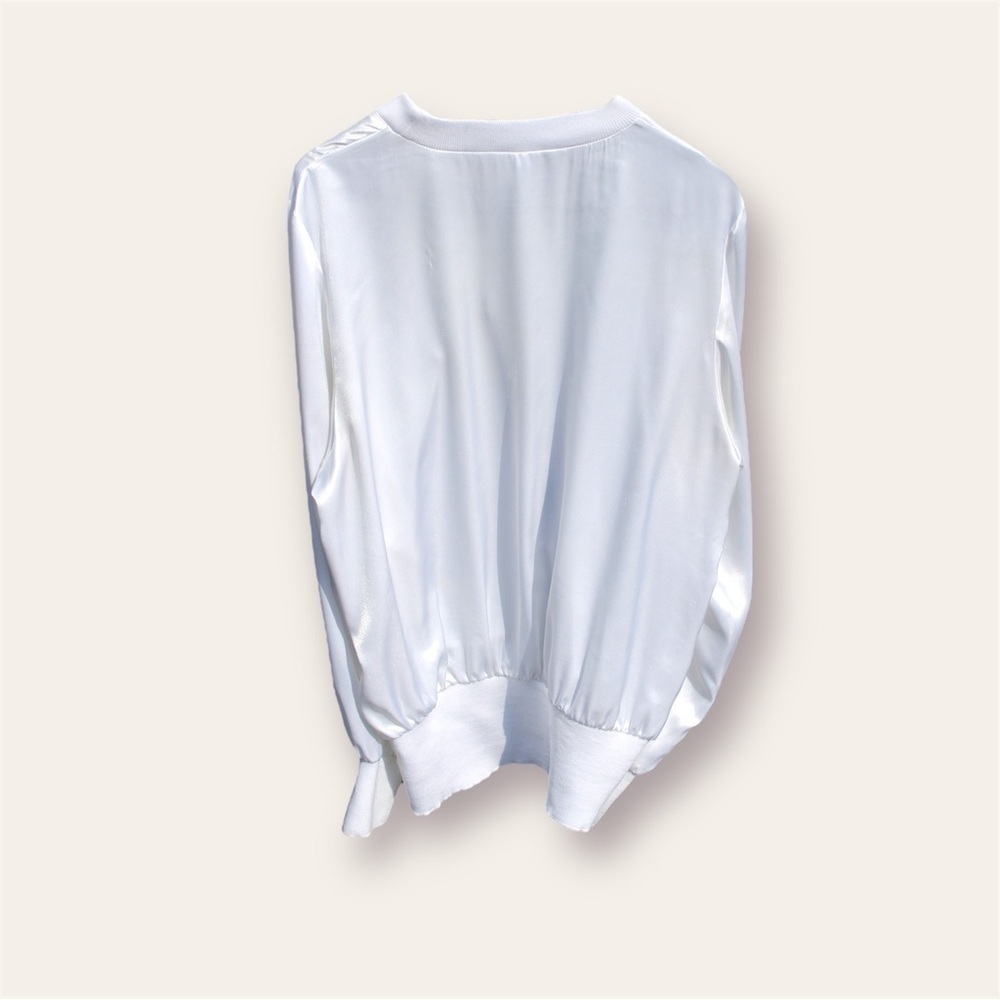 Vintage White Long Sleeve Cinched Waist Blouse